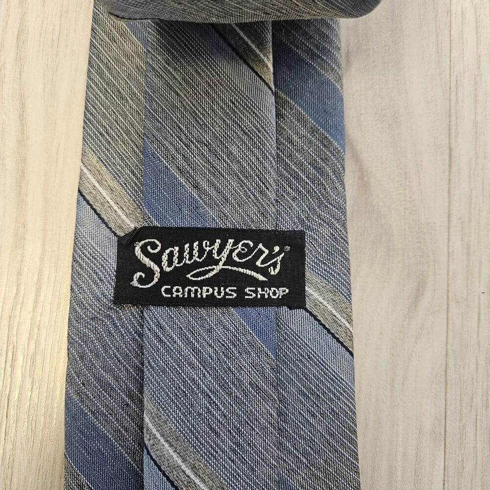 Sawyer's Campus Shop Blue Gray Polyester Tie